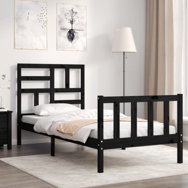 Bed Frame with Headboard Black 92x187 cm Single Size Solid Wood