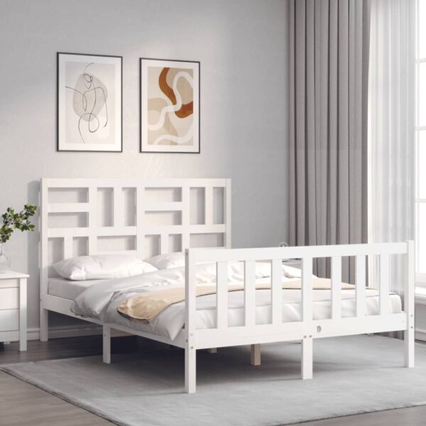 Bed Frame with Headboard White 137x187 cm Double Solid Wood