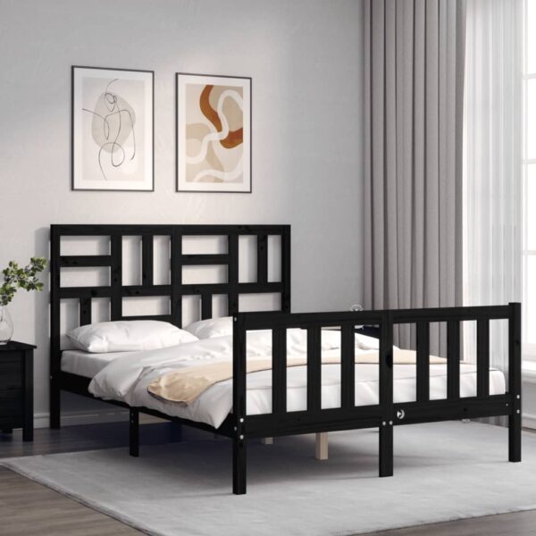 Bed Frame with Headboard Black 137x187 cm Double Solid Wood