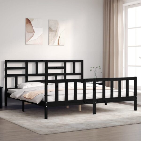 Bed Frame with Headboard Black 183x203 cm King Solid Wood