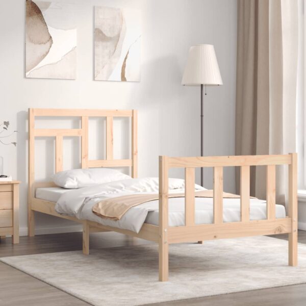 Bed Frame with Headboard 92x187 cm Single Size Solid Wood