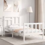 Bed Frame with Headboard White 92x187 cm Single Size Solid Wood