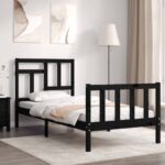 Bed Frame with Headboard Black 92x187 cm Single Size Solid Wood