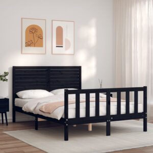 Bed Frame with Headboard Black 137x187 cm Double Solid Wood