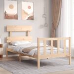 Bed Frame with Headboard 92x187 cm Single Size Solid Wood