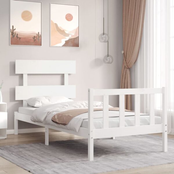 Bed Frame with Headboard White 92x187 cm Single Size Solid Wood