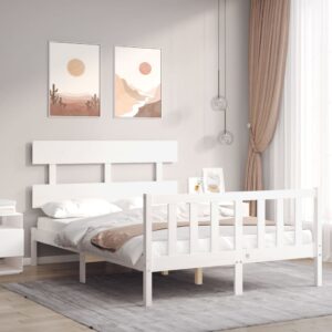 Bed Frame with Headboard White 137x187 cm Double Solid Wood