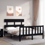 Bed Frame with Headboard Black 137x187 cm Double Solid Wood