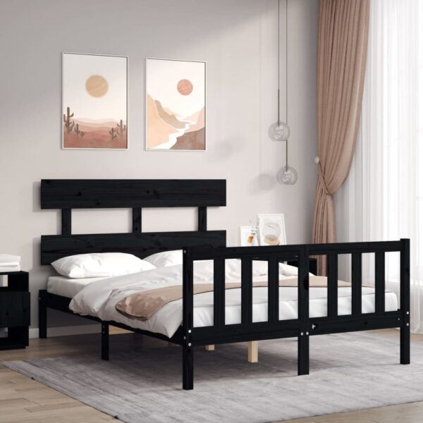 Bed Frame with Headboard Black 137x187 cm Double Solid Wood