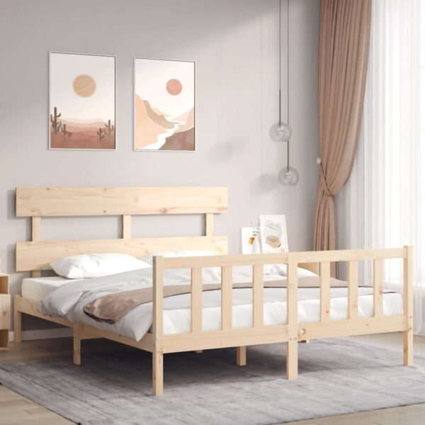 Bed Frame with Headboard 153x203 cm Queen Solid Wood