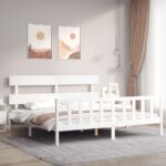 Bed Frame with Headboard White 183x203 cm King Solid Wood