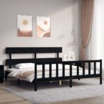 Bed Frame with Headboard Black 183x203 cm King Solid Wood