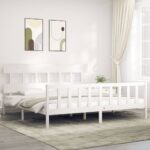 Bed Frame with Headboard White 183x203 cm King Solid Wood