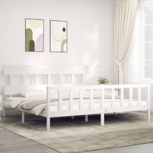 Bed Frame with Headboard White 183x203 cm King Solid Wood