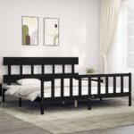 Bed Frame with Headboard Black 183x203 cm King Solid Wood