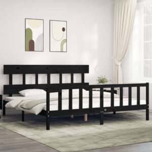 Bed Frame with Headboard Black 183x203 cm King Solid Wood