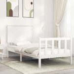 Bed Frame with Headboard White 92x187 cm Single Size Solid Wood