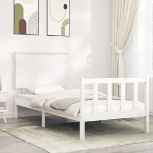 Bed Frame with Headboard White 92x187 cm Single Size Solid Wood