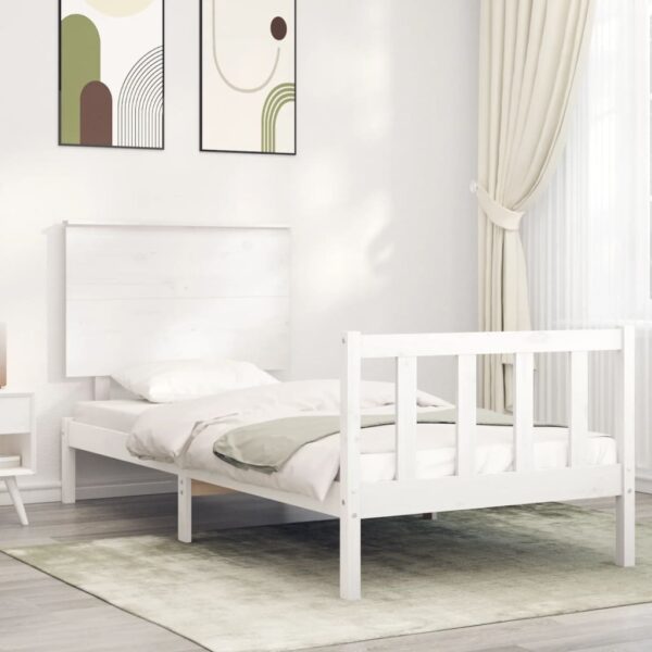 Bed Frame with Headboard White 92x187 cm Single Size Solid Wood