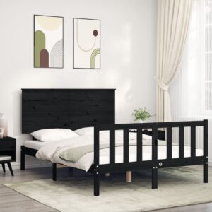 Bed Frame with Headboard Black 137x187 cm Double Solid Wood