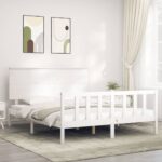 Bed Frame with Headboard White 153x203 cm Queen Solid Wood