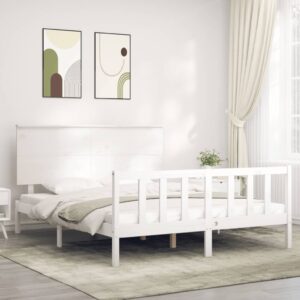 Bed Frame with Headboard White 153x203 cm Queen Solid Wood