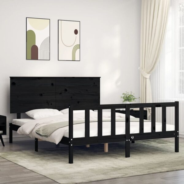 Bed Frame with Headboard Black 153x203 cm Queen Solid Wood