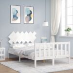 Bed Frame with Headboard White 137x187 cm Double Solid Wood