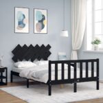 Bed Frame with Headboard Black 137x187 cm Double Solid Wood