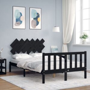 Bed Frame with Headboard Black 137x187 cm Double Solid Wood