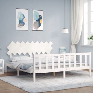 Bed Frame with Headboard White 183x203 cm King Solid Wood