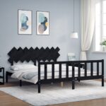 Bed Frame with Headboard Black 183x203 cm King Solid Wood