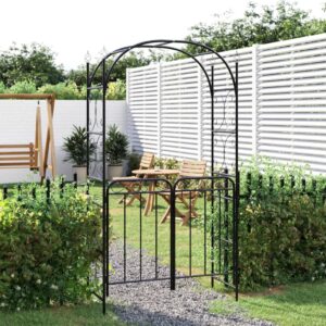 Stylish Garden Arch with Lockable Gate in Black  Powder-Coated Steel  Ideal for Climbing Plants