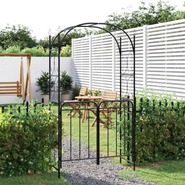 Stylish Garden Arch with Lockable Gate in Black  Powder-Coated Steel  Ideal for Climbing Plants