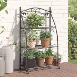 Classic Black Steel Flower Rack - 3-Tier Ladder Shelf for Home  Patio  Deck - Versatile Display Stand