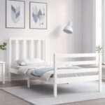 Bed Frame with Headboard White 92x187 cm Single Size Solid Wood