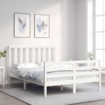 Bed Frame with Headboard White 137x187 cm Double Solid Wood