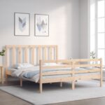 Bed Frame with Headboard 153x203 cm Queen Solid Wood