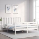 Bed Frame with Headboard White 153x203 cm Queen Solid Wood