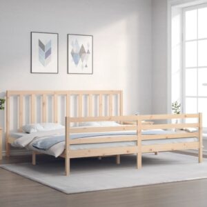 Bed Frame with Headboard 183x203 cm King Solid Wood