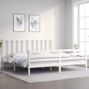 Bed Frame with Headboard White 183x203 cm King Solid Wood