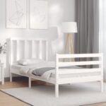 Bed Frame with Headboard White 92x187 cm Single Size Solid Wood