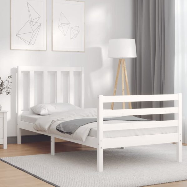 Bed Frame with Headboard White 92x187 cm Single Size Solid Wood