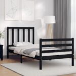 Bed Frame with Headboard Black 92x187 cm Single Size Solid Wood