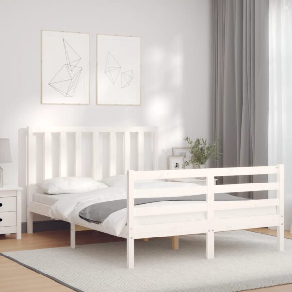 Bed Frame with Headboard White 137x187 cm Double Solid Wood