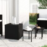 Set of 3 Black Poly Rattan Side Tables - Weather Resistant  Sturdy Steel Frame  Indoor and Outdoor Use