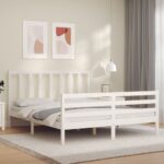 Bed Frame with Headboard White 153x203 cm Queen Solid Wood