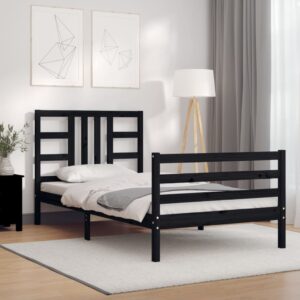 Bed Frame with Headboard Black 92x187 cm Single Size Solid Wood