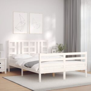 Bed Frame with Headboard White 137x187 cm Double Solid Wood