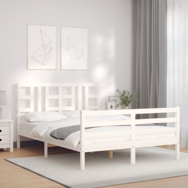 Bed Frame with Headboard White 137x187 cm Double Solid Wood